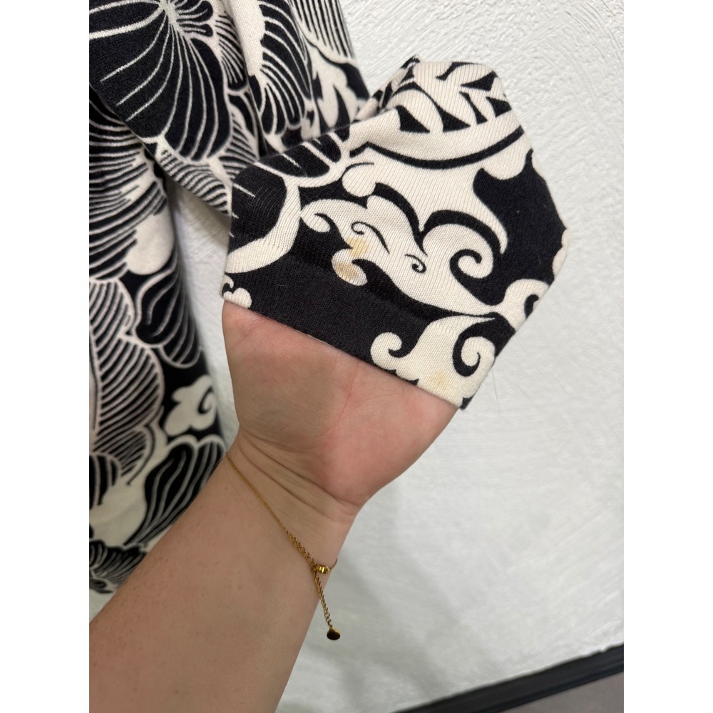 Talbots Vintage Black White Floral V-Neck Button Up Cardigan Sweater XL Women - Picture 4 of 7